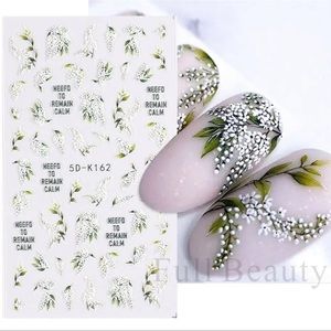 5D White Flower Bouquet Nail Art Decals - Dreamcatcher, Abstract Floral & Leaf